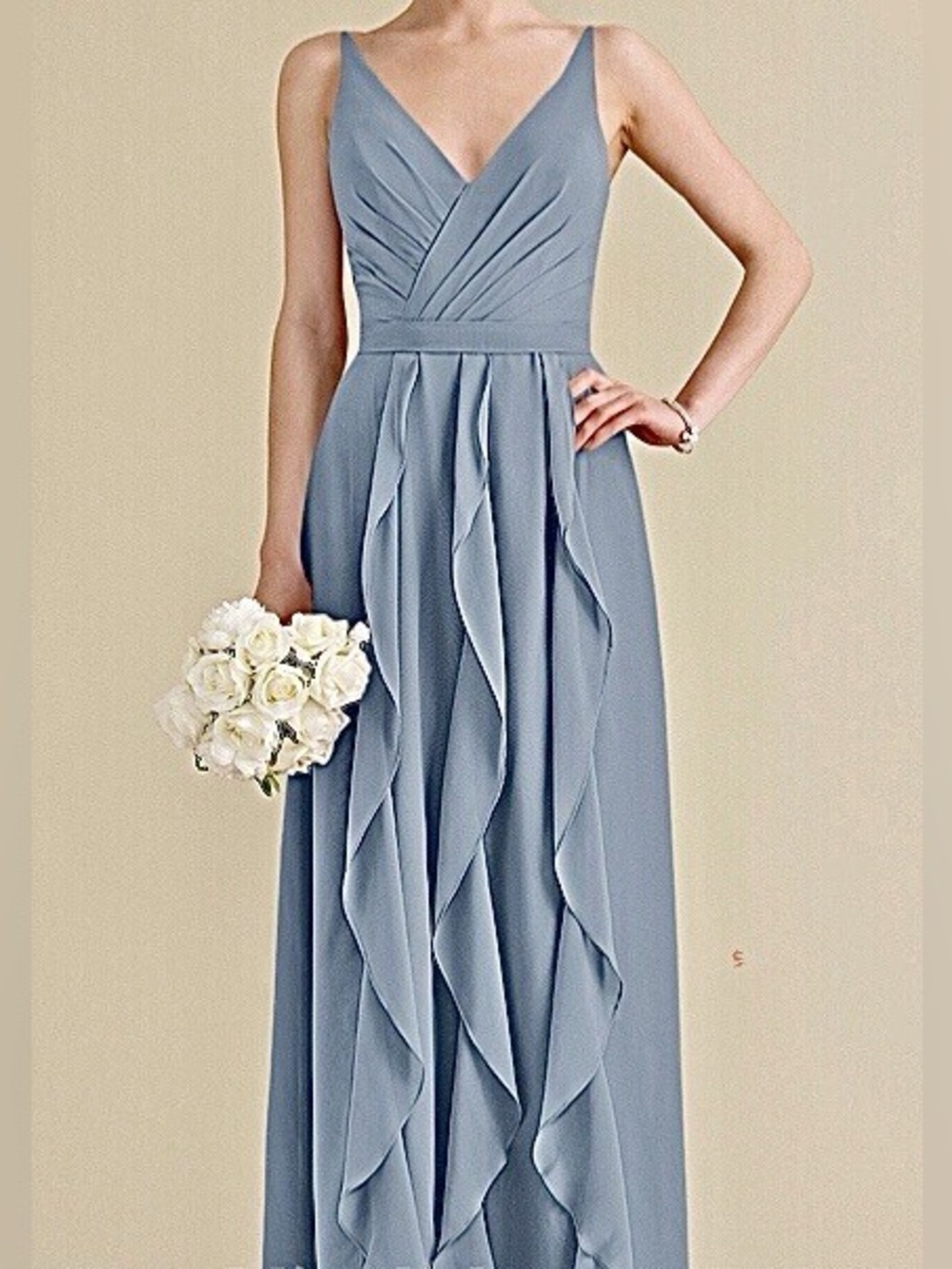 B2 Jasmine Bluestone Slate Blue Frills Ruffle Formal Evening Gown Maxi Dress 14